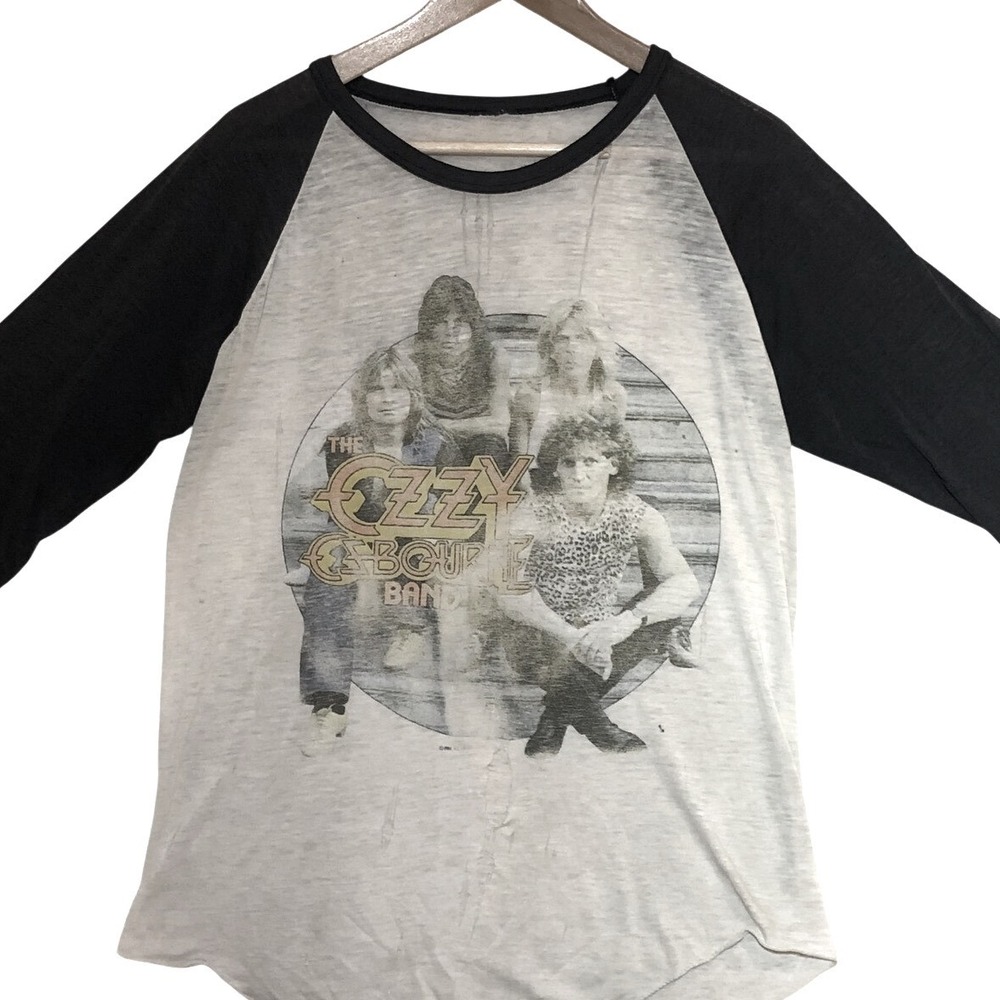 EXTREMELY RARE "Ozzy Osbourne Band" Baseball T Shirt Size M Distressed Thin '82